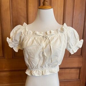 H&M Short Blouse with Ruffles bohemian white linen cotton blend